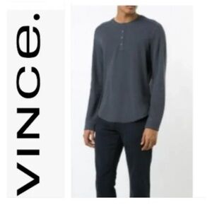 Vince Henley Long Sleeve Hem Shirt Tee charcoal Gray Sz XXL/ TTG